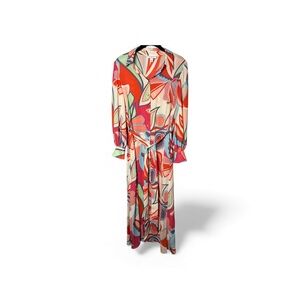 Alexis Pink Orange Geometric Print Maxi Shirt Dress Long Sleeve Sz S